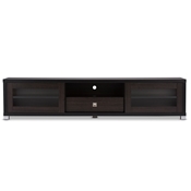 Baxton Studio Beasley 70-Inch Dark Brown TV Cabinet with 2 Sliding Doors and Drawer